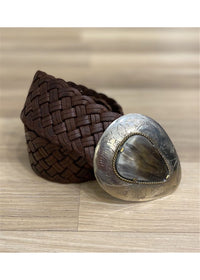 Chocolate Plaited Marrakesh leather belt - Chocolate