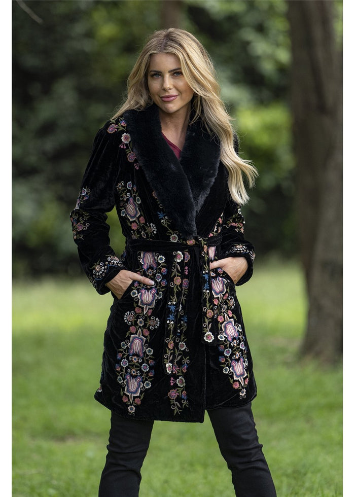 Danica Black Velvet Emb Coat