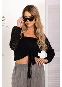 Shanee Knit Tie Top - Black