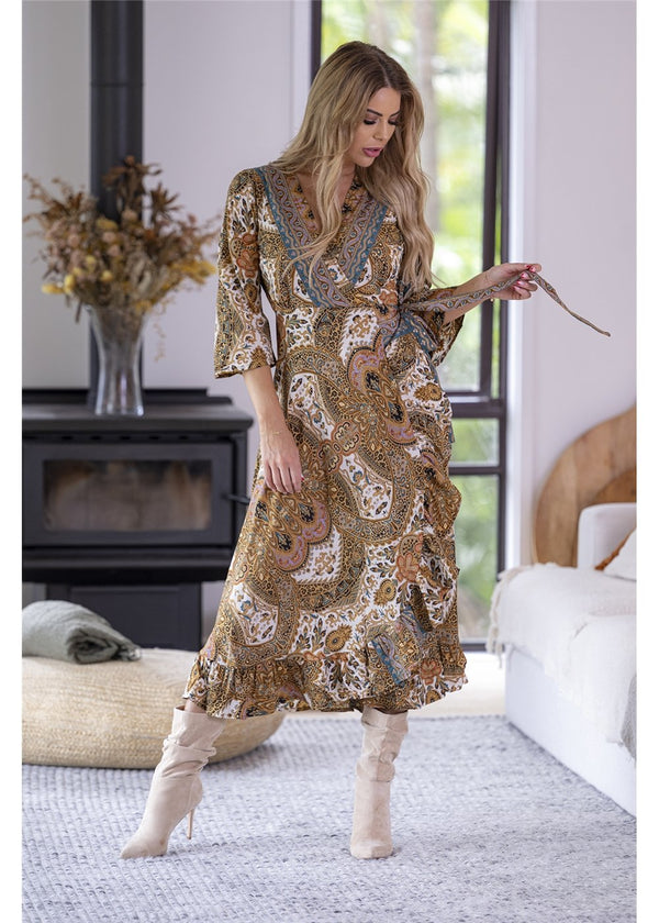 Donella Wrap Dress in silk blend, front view