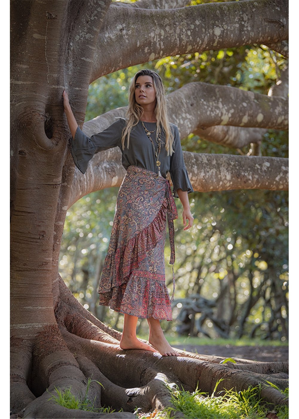 MELON Silk blend wrap skirt - MELON