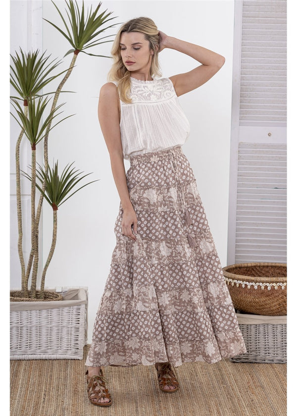 Carnation Skirt in dark taupe cotton, front view