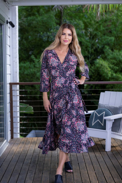 Allegra Wrap Dress in silk blend, front view