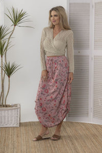 Velvet Skirt Long - Pink Floral