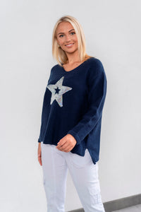 Sequins Star Jumper - Navy and White