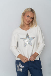 Sequins Star Jumper - Navy and White