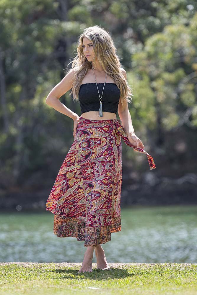 Wine Gold Wrap Skirt – Cienna Designs - Main Image