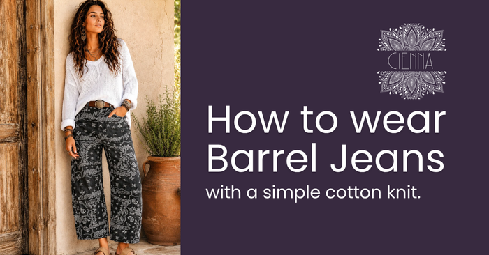 How to wear barrel jeans with a simple cotton knit