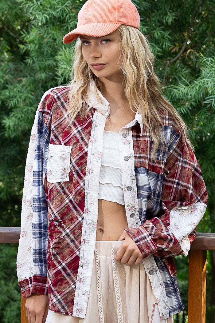 Patchwork Shirt -Red- FWT782