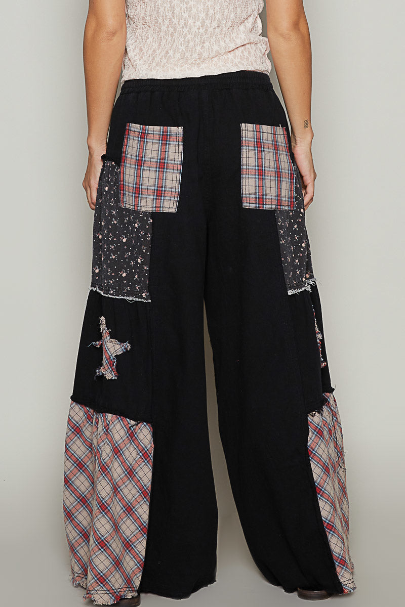Star Wide Leg Black Denim Pants - FWP170