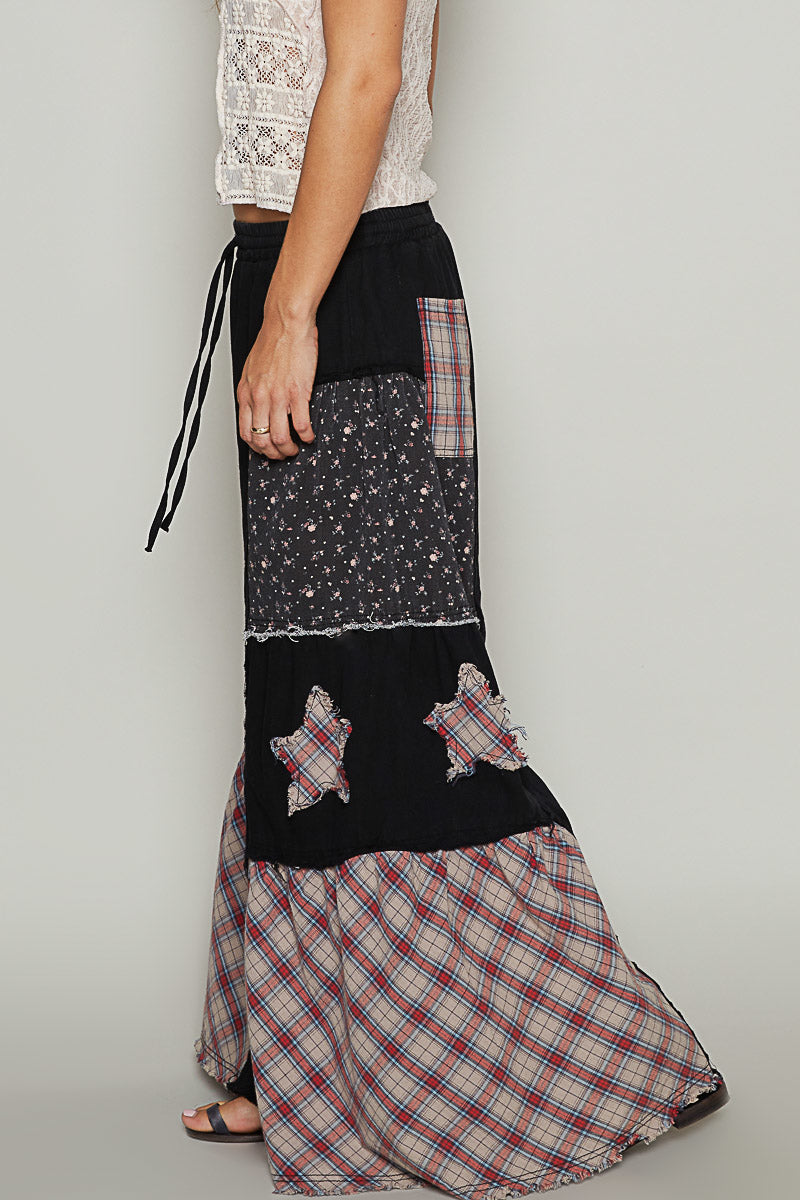 Star Wide Leg Black Denim Pants - FWP170
