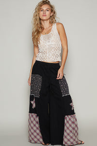 Star Wide Leg Black Denim Pants - FWP170