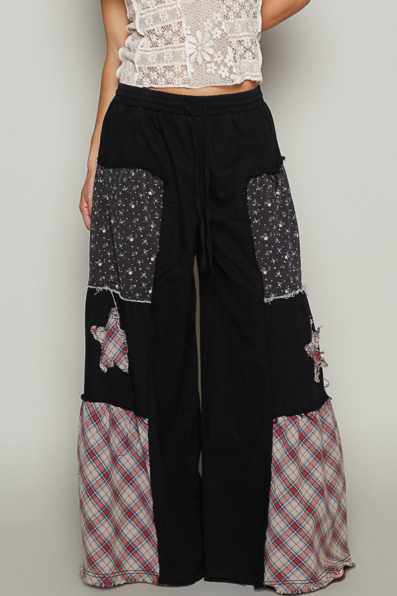 Star Wide Leg Black Denim Pants - FWP170