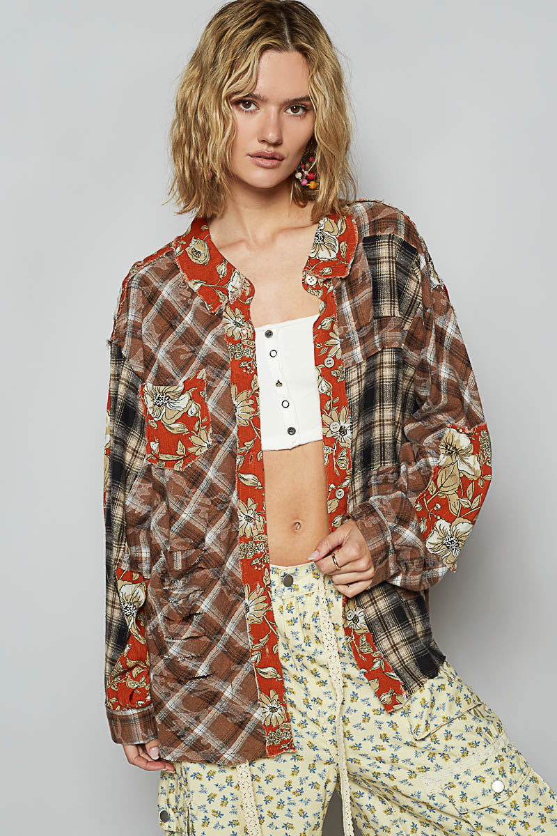 Patchwork Shirt - Choc - FWT782