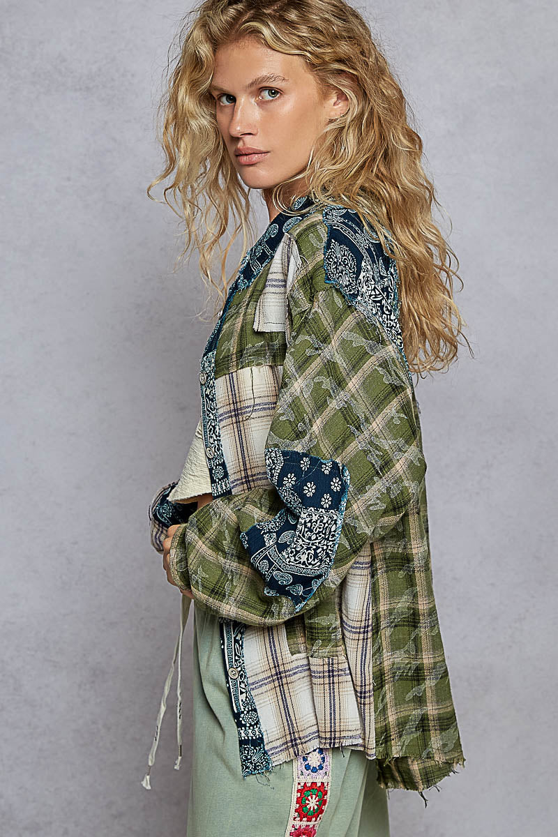 Patchwork Shirt - Olive - FWT782