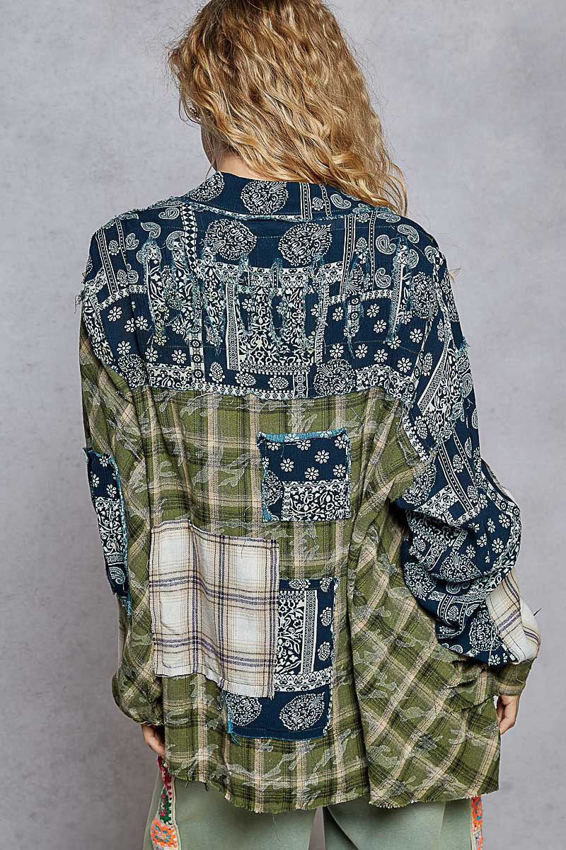 Patchwork Shirt - Olive - FWT782