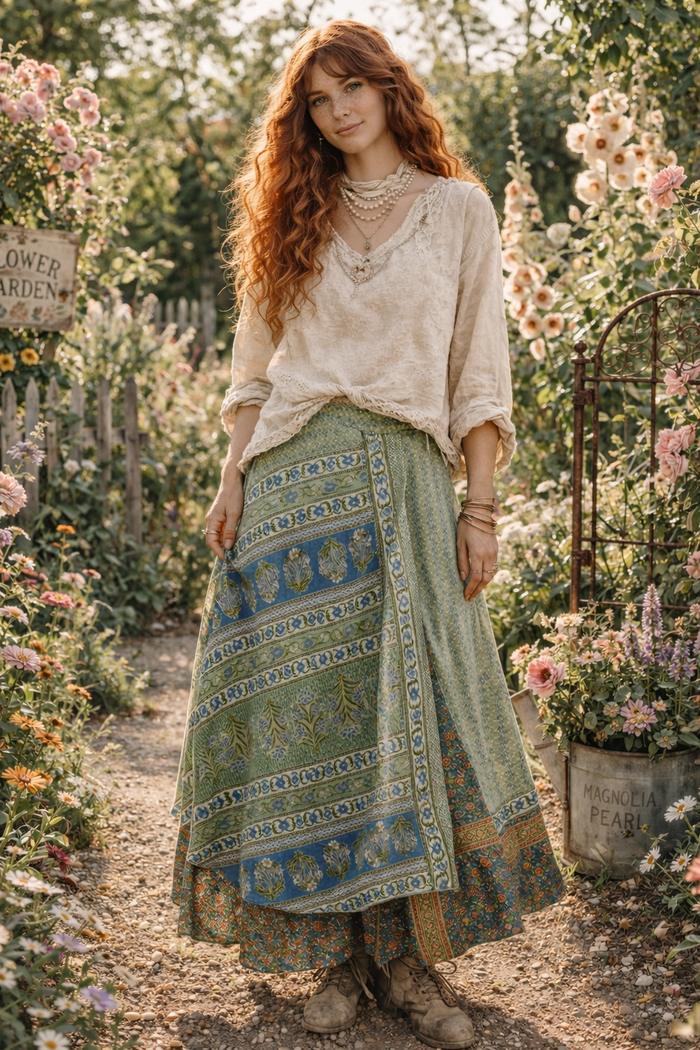 Sari Fabric wrap skirt - Iced Mint