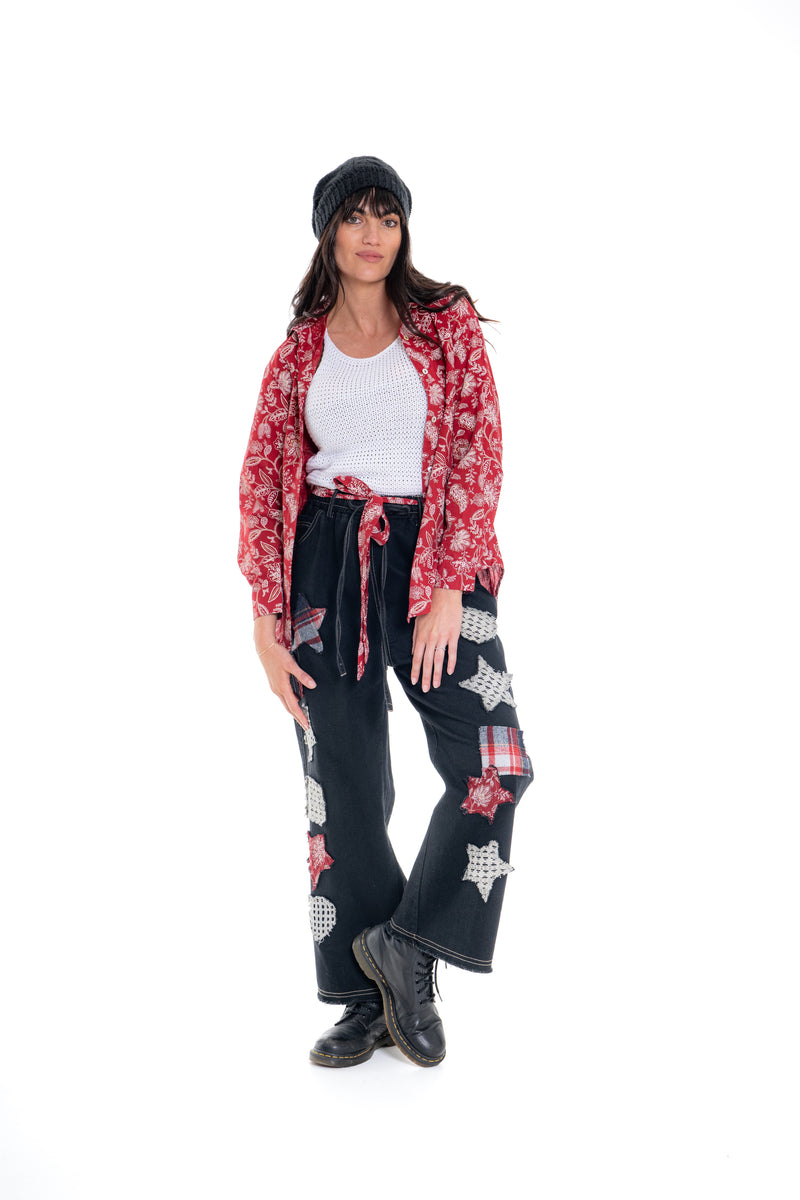 CJ Shirt - Red Jacobean Floral | CD-160 (agent sample)