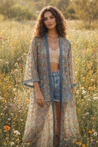 Flamingo Jacket - Poppy Flower - Dusty Blue