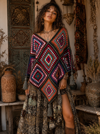 Midnight Mosaic Crochet Poncho