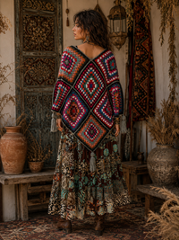 Midnight Mosaic Crochet Poncho