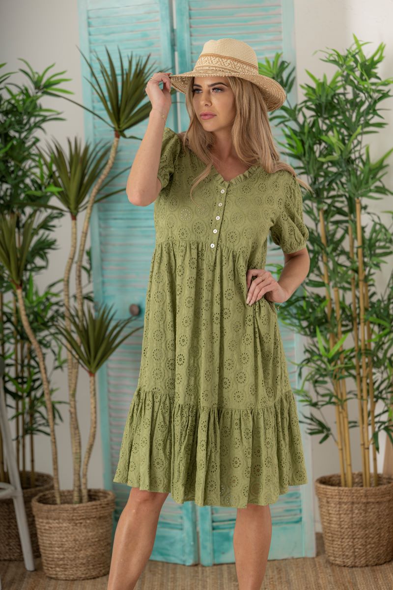 Ava Buttoned Dress - Sage