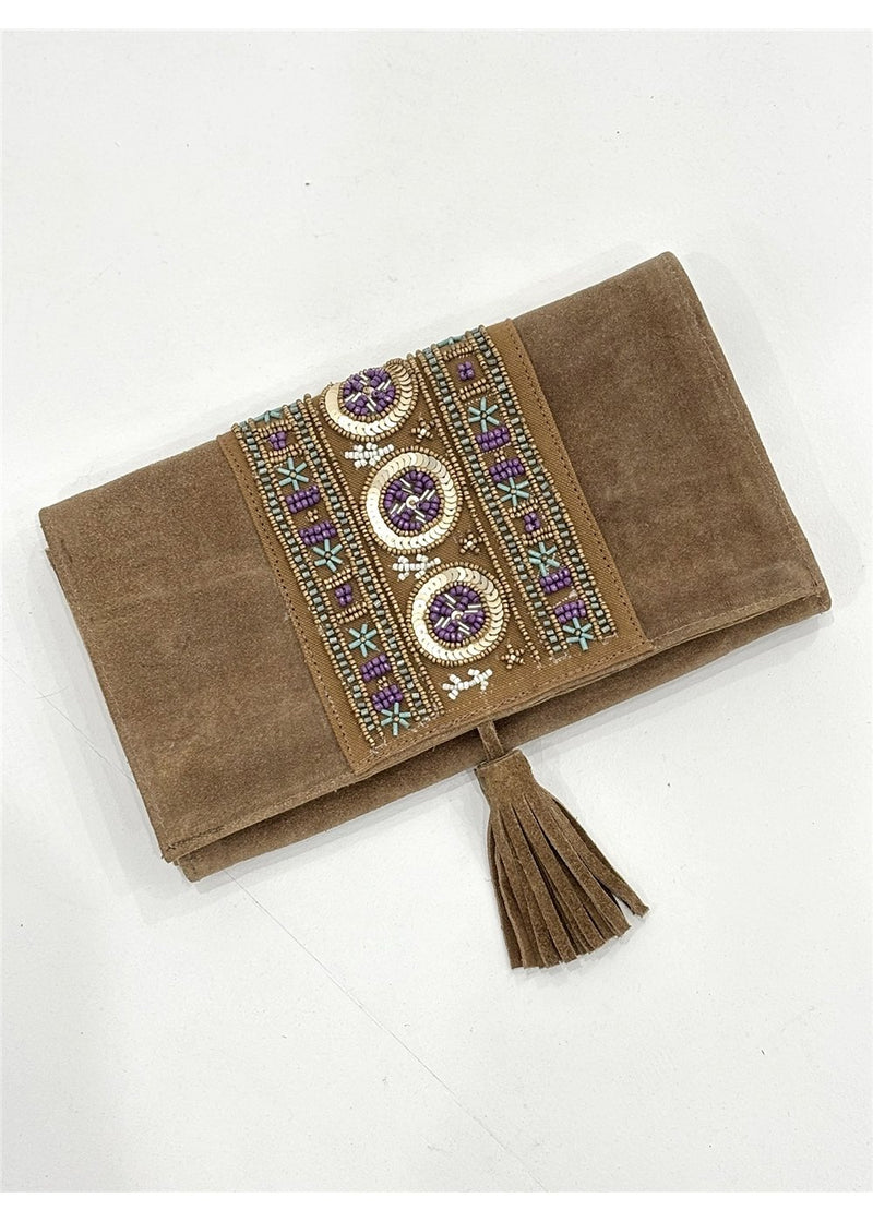 Beaded Suede Clutch - AJ39