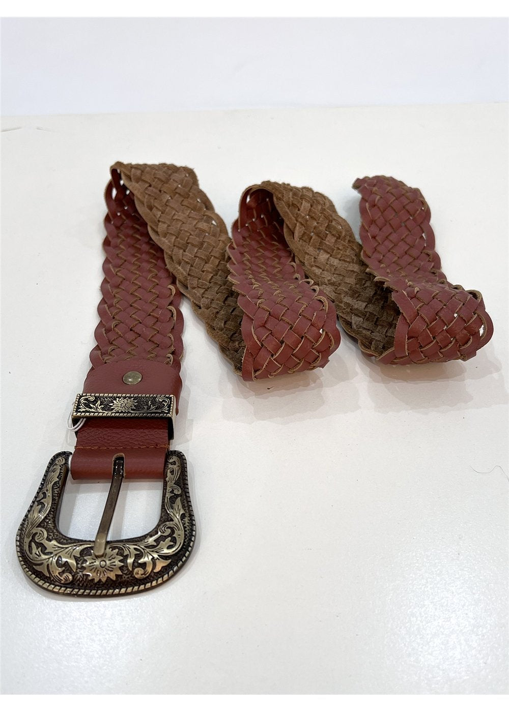 Braided Leather Belt | Red/Tan