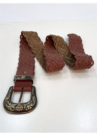 Braided Leather Belt | Red/Tan