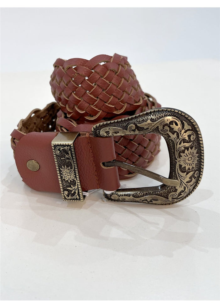 Braided Leather Belt | Red/Tan