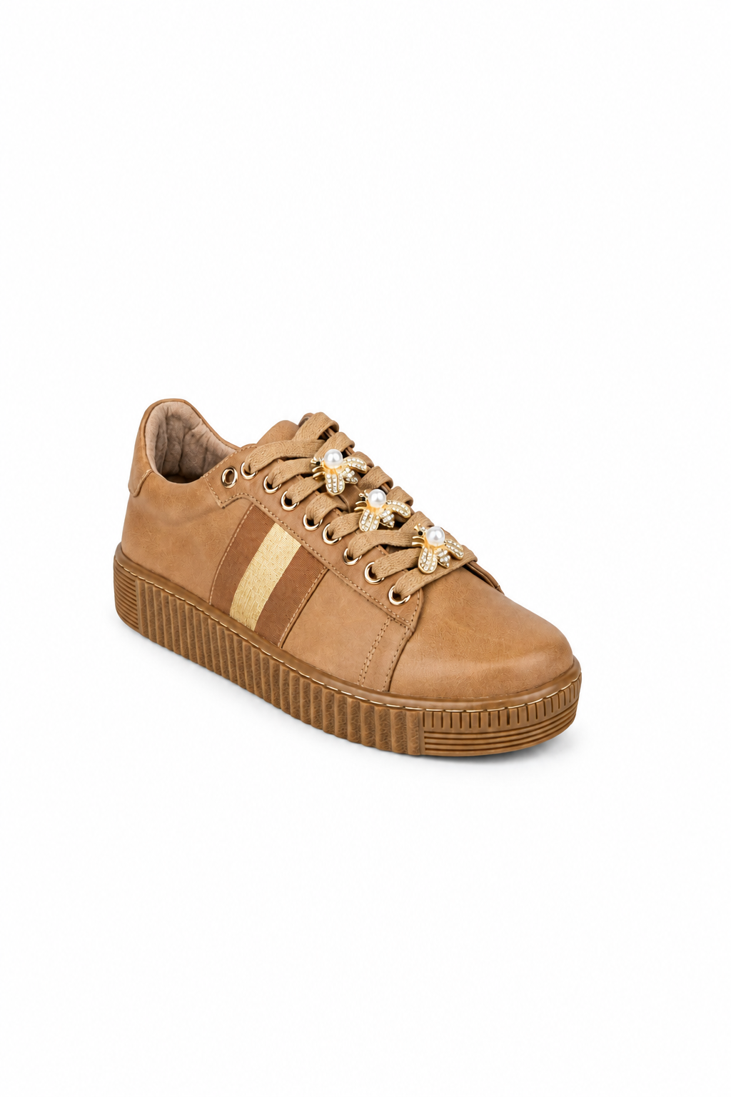 Bee Shoe in light tan, front view