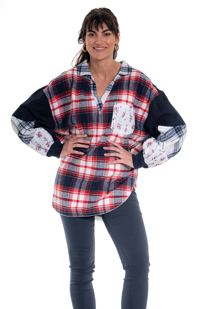 CJ Shirt Plaid Patchwork | Blue/Red CD-138 (agent samples - Size S/M)