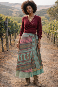 Sari Fabric Wrap Skirt - Watermelon