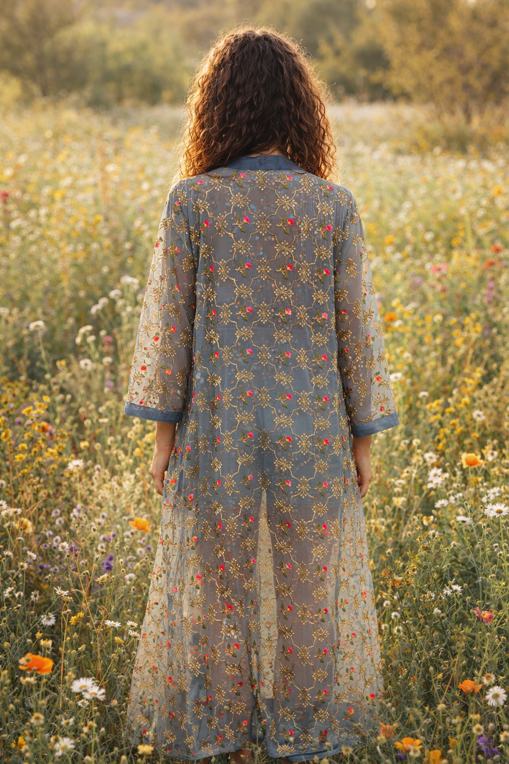 Flamingo Jacket - Poppy Flower - Dusty Blue