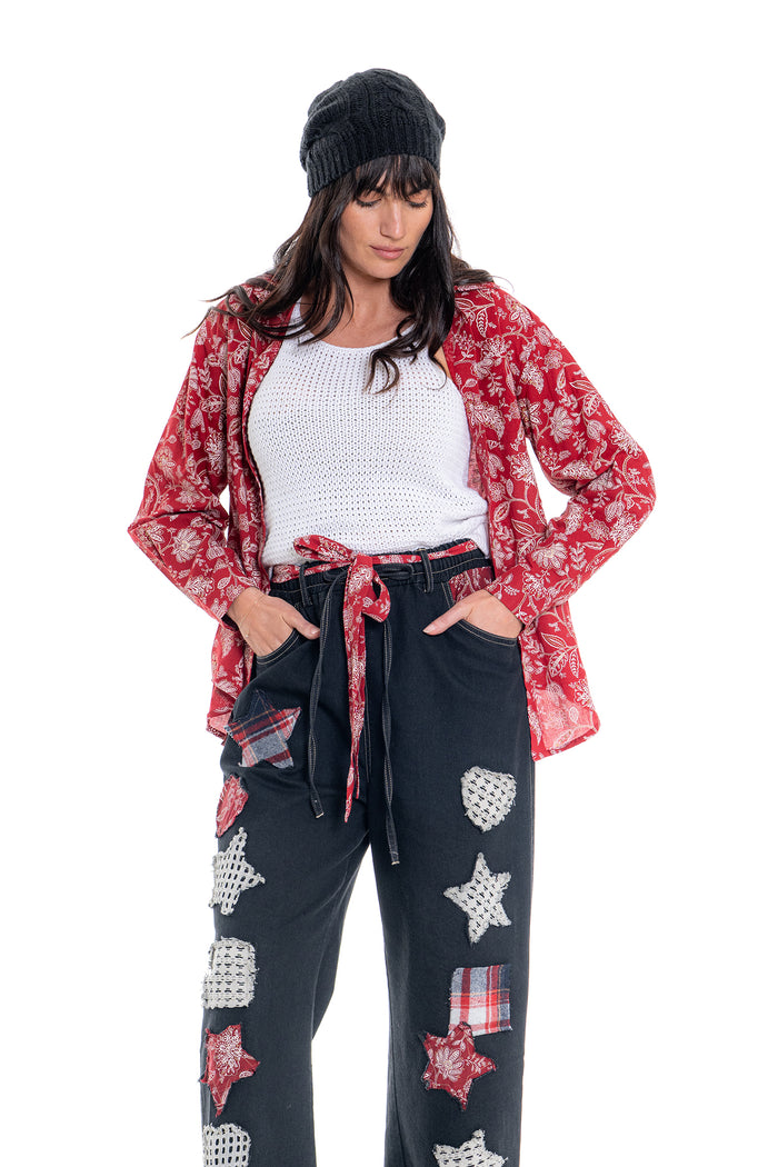 CJ Shirt - Red Jacobean Floral | CD160 (agent sample)