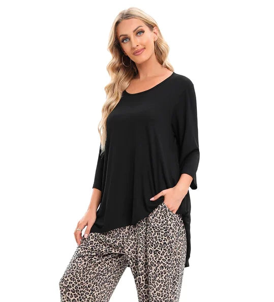 Black 3/4 Sleeve Top - Cotton Village - CV7871