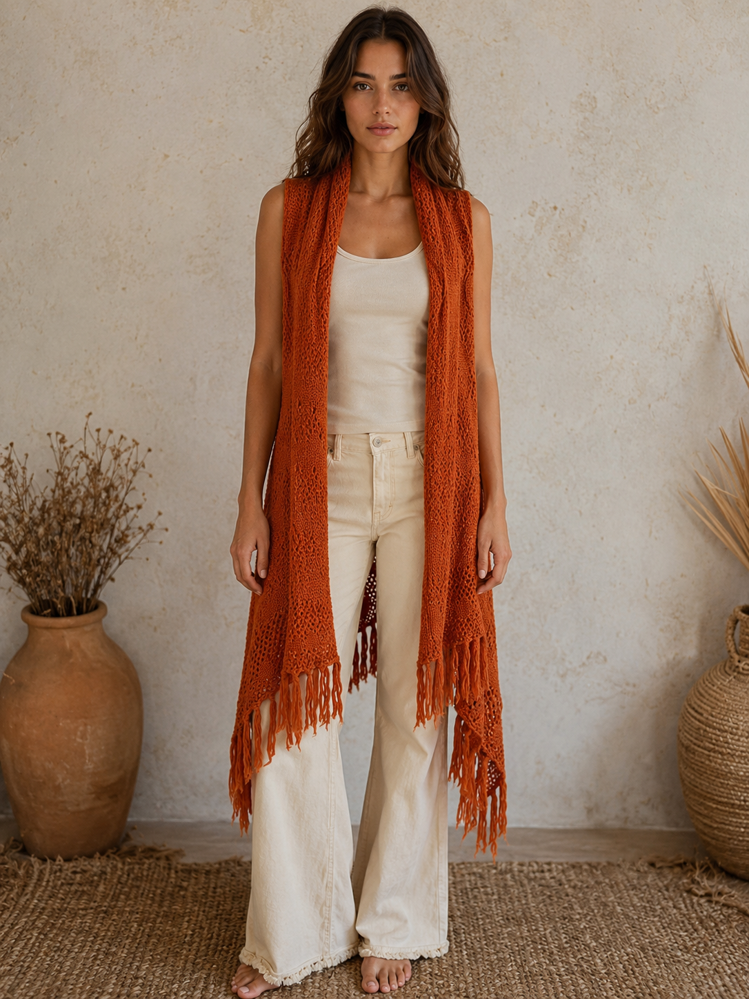 Crochet Fringe Vest | Rust