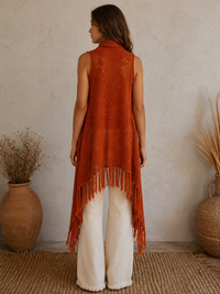 Crochet Fringe Vest | Rust