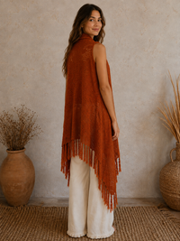 Crochet Fringe Vest | Rust