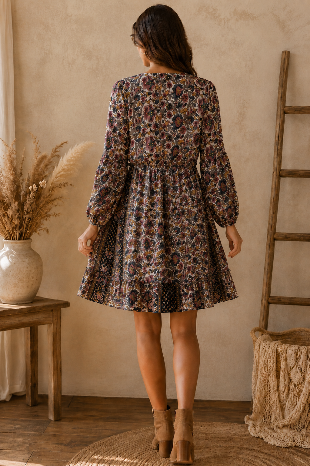 Folk Vine Short Dress (Sample SD-2718)
