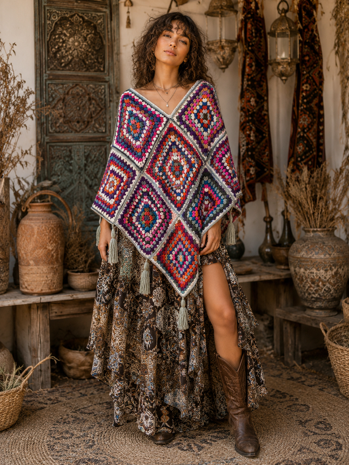 Jewel Mosaic Crochet Poncho