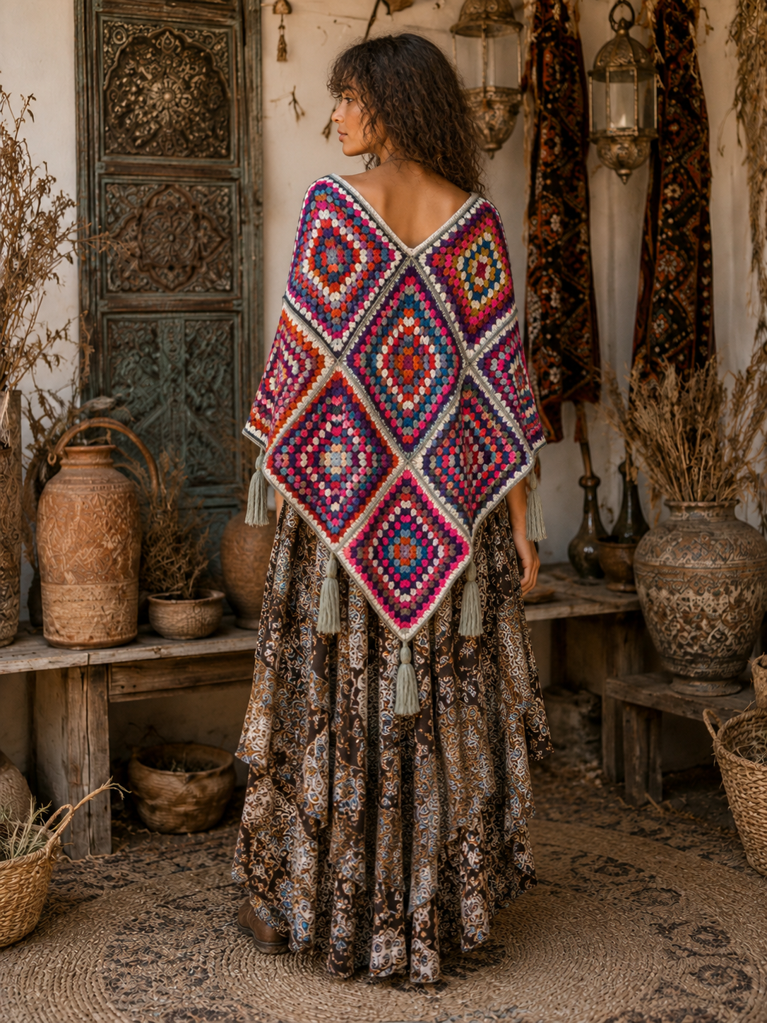 Jewel Mosaic Crochet Poncho