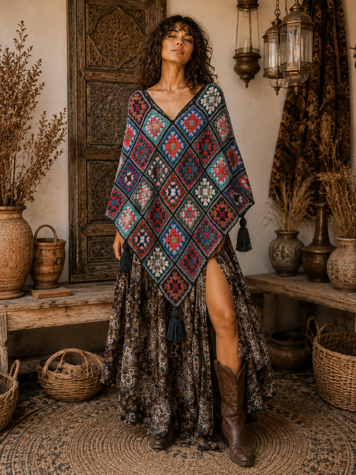 Ember Mosaic Crochet Poncho