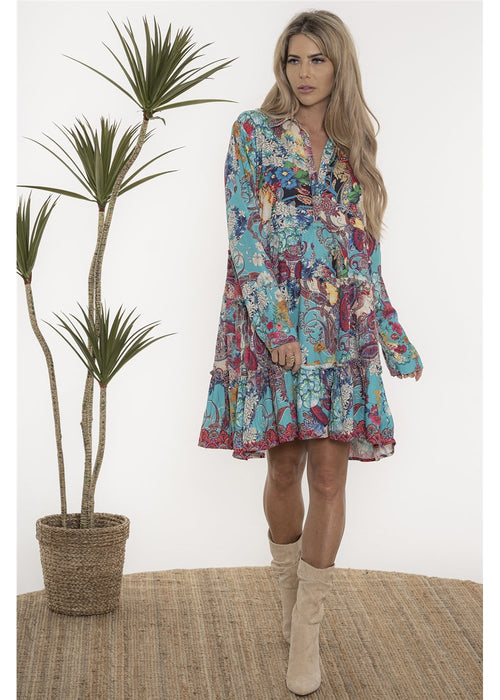 Stef Tiered Dress in viscose twill, front view