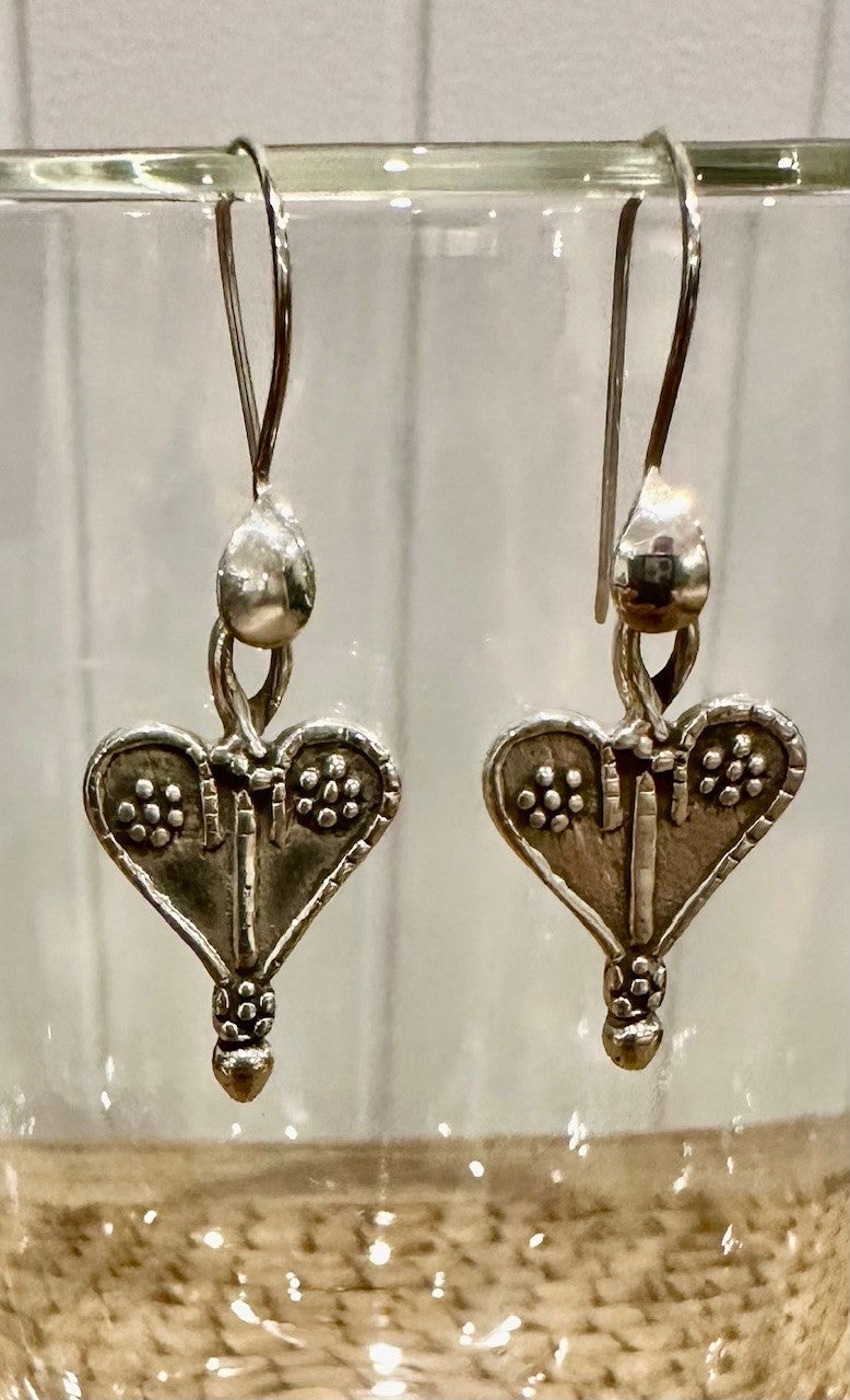 Antique Silver Heart Drop Earrings - DT123