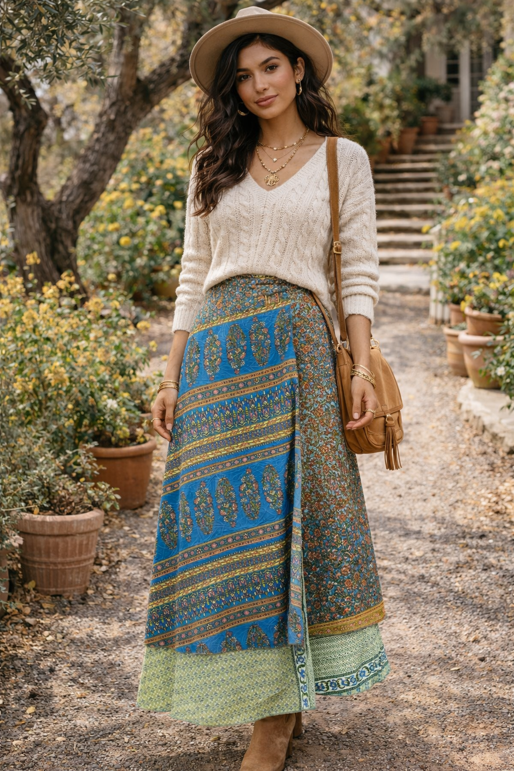 Sari Fabric Wrap Skirt - Cyan