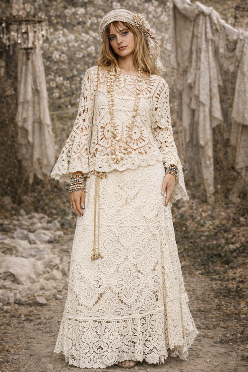Lace Skirt in floral print cotton, front view
