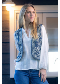 Belle Embroidered Denim Vest