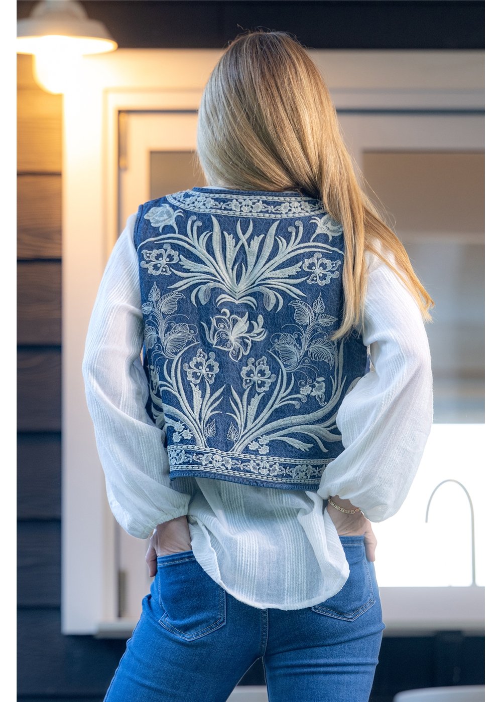 Belle Embroidered Denim Vest