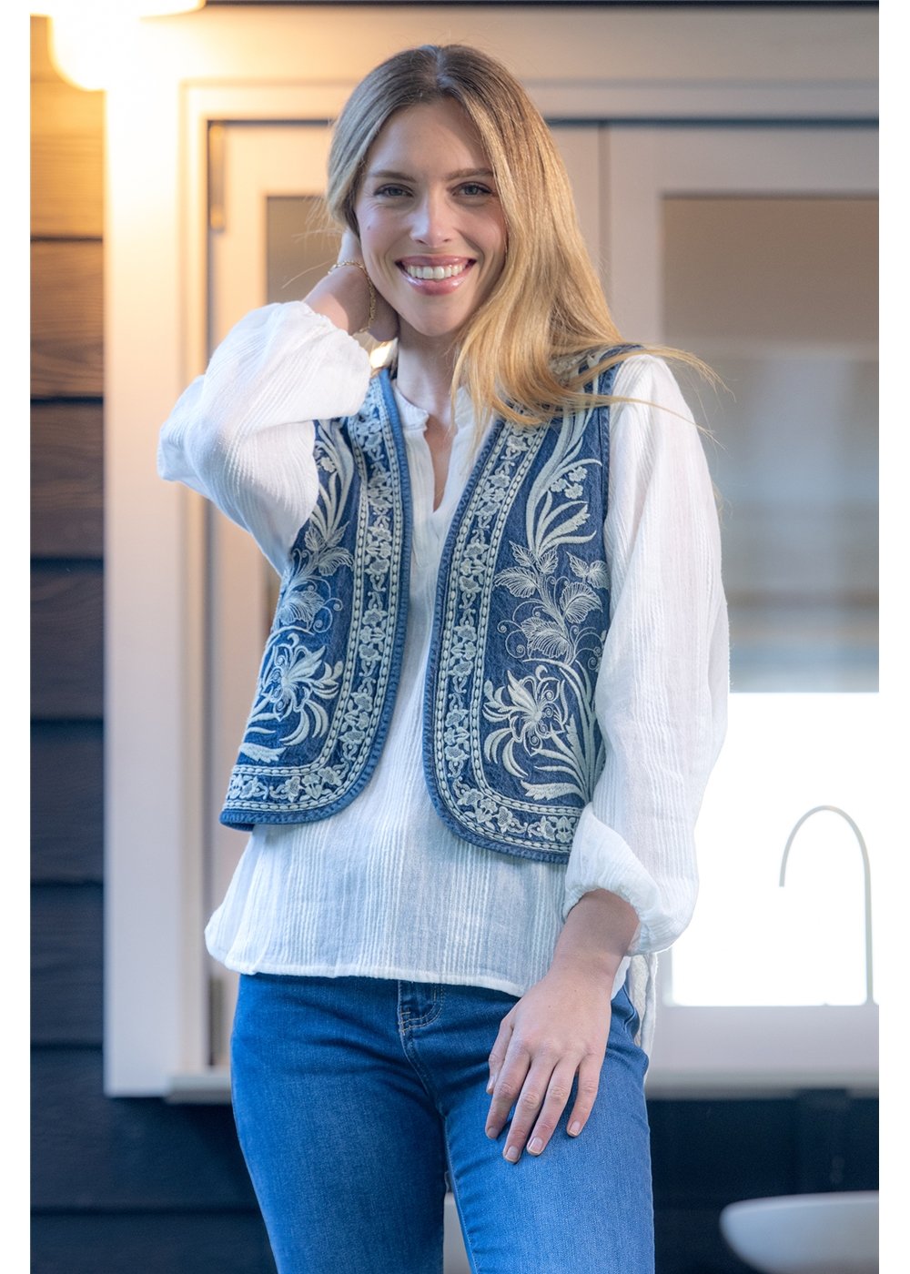 Belle Embroidered Denim Vest